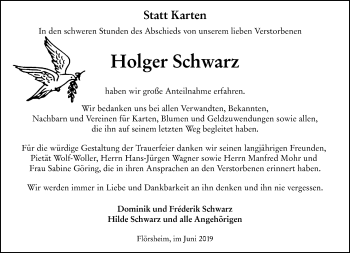 Traueranzeige von Holger Schwarz von vrm-trauer
