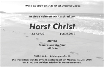 Traueranzeige von Horst Chris von vrm-trauer
