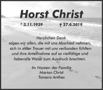 Traueranzeige von Horst Christ von vrm-trauer