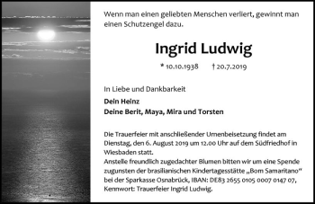 Traueranzeige von Ingrid Ludwig von vrm-trauer