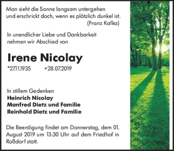 Traueranzeige von Irene Nicolay von vrm-trauer