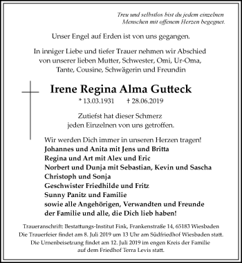 Traueranzeige von Irene Regina Alma Gutteck von vrm-trauer