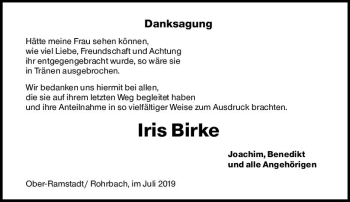 Traueranzeige von Iris Birke von vrm-trauer