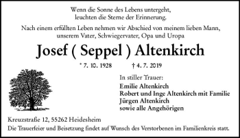 Traueranzeige von Josef Altenkirch von vrm-trauer