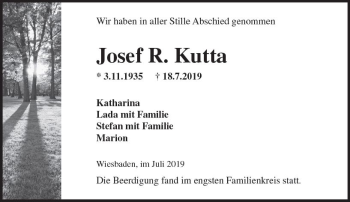 Traueranzeige von Josef R. Kutta von vrm-trauer