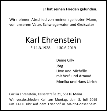 Traueranzeige von Karl Ehrenstein von vrm-trauer