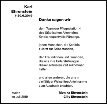 Traueranzeige von Karl Ehrenstein von vrm-trauer