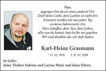 Traueranzeige von Karl-Heinz Grasmann von vrm-trauer