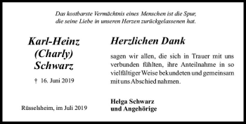Traueranzeige von Karl-Heinz Schwarz von vrm-trauer