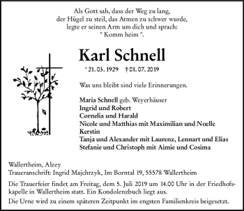 Traueranzeige von Karl Schnell von vrm-trauer