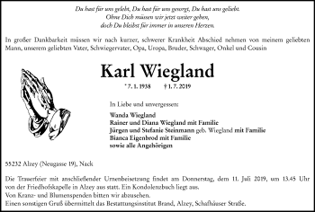 Traueranzeige von Karl Wiegland von vrm-trauer