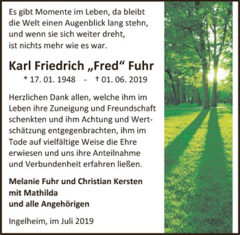 Traueranzeige von Karl Friedrich  Fuhr von vrm-trauer