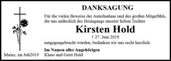 Traueranzeige von Kirsten Hold von vrm-trauer