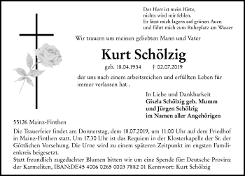 Traueranzeige von Kurt Schölzig von vrm-trauer
