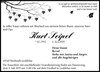 Traueranzeige von Kurt Seipel von vrm-trauer