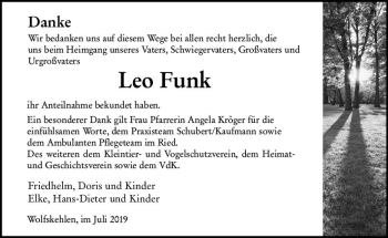 Traueranzeige von Leo Funk von vrm-trauer