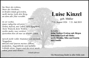 Traueranzeige von Luise Kinzel von vrm-trauer