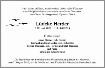Traueranzeige von Lüdeke Herder von vrm-trauer