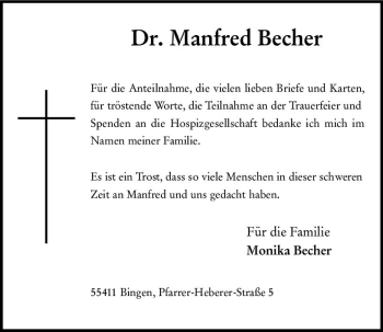 Traueranzeige von Manfred Becher von vrm-trauer