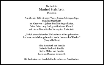 Traueranzeige von Manfred Steinfurth von vrm-trauer