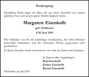 Traueranzeige von Margarete Eisenkolb von vrm-trauer