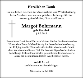 Traueranzeige von Margot Bohrmann von vrm-trauer
