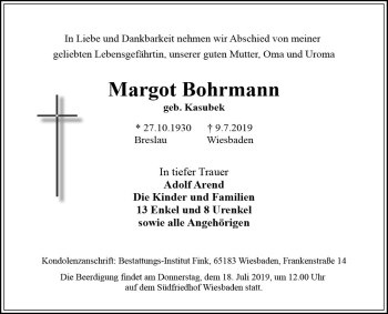 Traueranzeige von Margot Bohrmann von vrm-trauer
