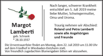 Traueranzeige von Margot Lamberti von vrm-trauer