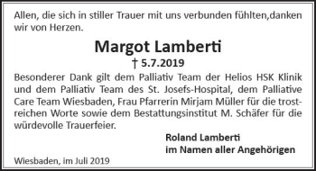 Traueranzeige von Margot Lamberti von vrm-trauer