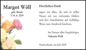 Traueranzeige von Margot Wöll von vrm-trauer
