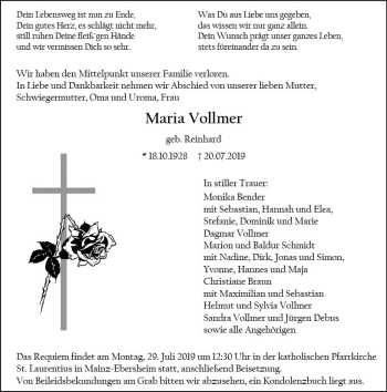 Traueranzeige von Maria Vollmer von vrm-trauer