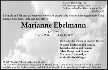 Traueranzeige von Marianne Ebelmann von vrm-trauer
