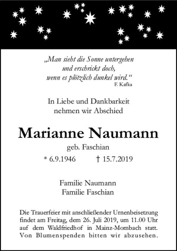 Traueranzeige von Marianne Naumann von vrm-trauer