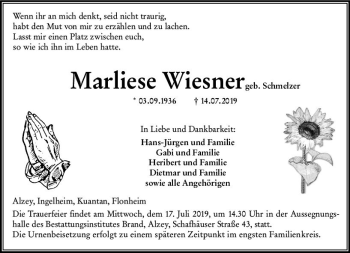 Traueranzeige von Marliese Wiesner von vrm-trauer