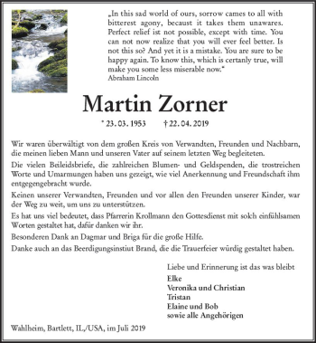 Traueranzeige von Martin Zorner von vrm-trauer