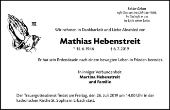 Traueranzeige von Mathias Hebenstreit von vrm-trauer