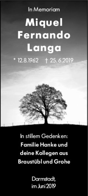 Traueranzeige von Miquel Fernando Langa von vrm-trauer