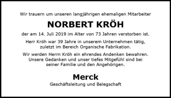 Traueranzeige von Norbert Kröh von vrm-trauer