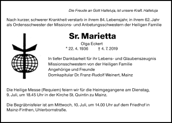 Traueranzeige von Olga Eckert von vrm-trauer