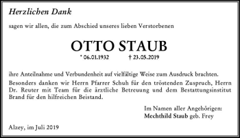 Traueranzeige von Otto Staub von vrm-trauer