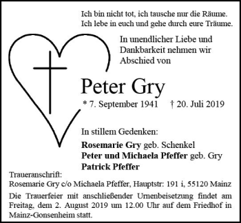 Traueranzeige von Peter Gry von vrm-trauer
