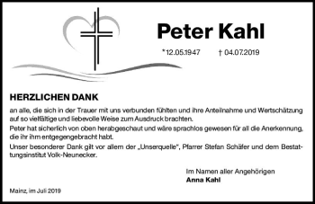 Traueranzeige von Peter Kahl von vrm-trauer