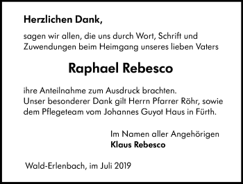 Traueranzeige von Raphael Rebesco von vrm-trauer