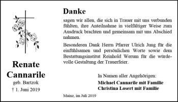 Traueranzeige von Renate Cannarile von vrm-trauer