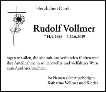 Traueranzeige von Rudolf Vollmer von vrm-trauer