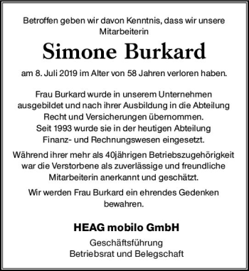 Traueranzeige von Simone Burkard von vrm-trauer