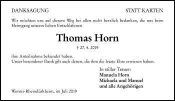 Traueranzeige von Thomas Horn von vrm-trauer