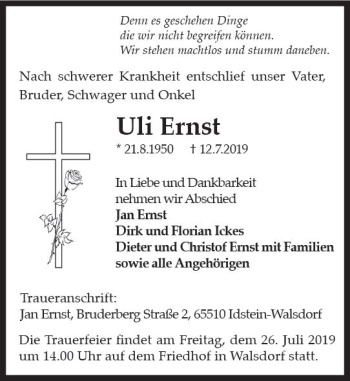 Traueranzeige von Uli Ernst von vrm-trauer