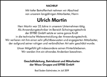 Traueranzeige von Ulrich Martin von vrm-trauer
