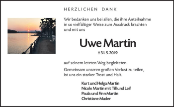 Traueranzeige von Uwe Martin von vrm-trauer